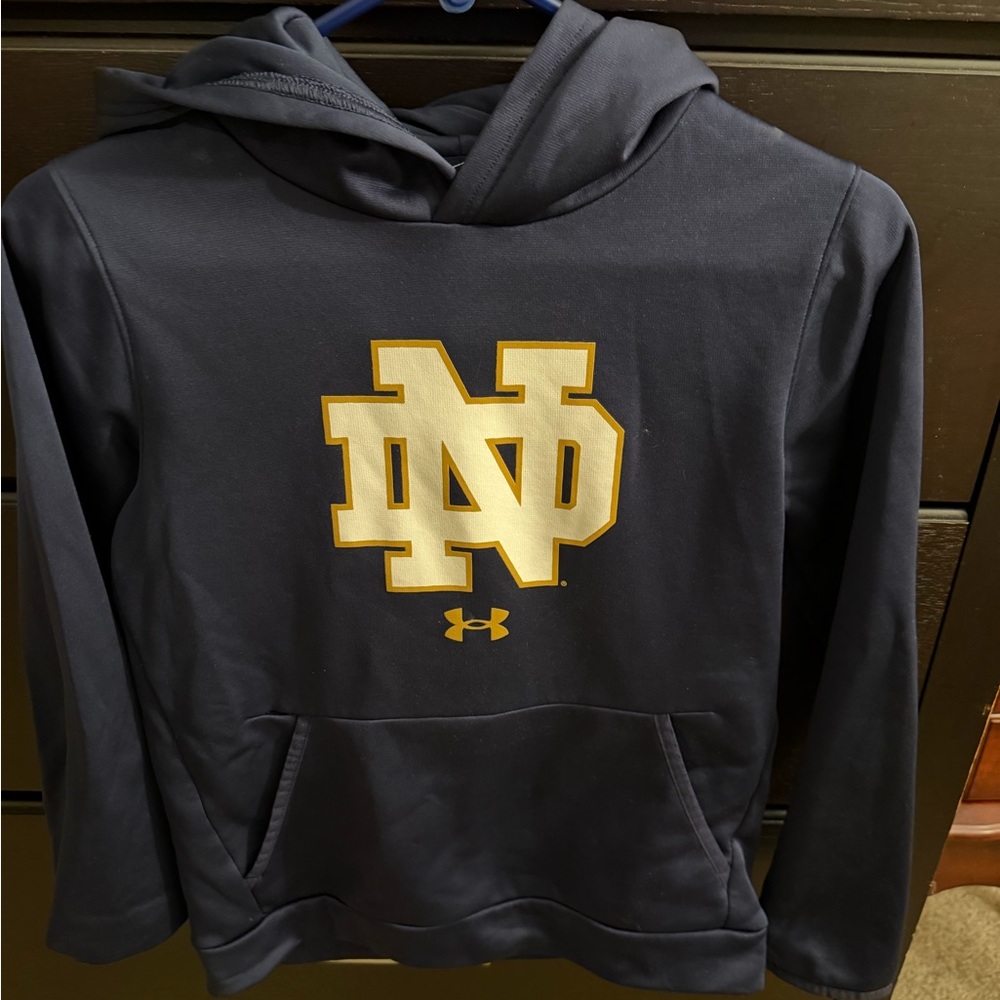 Under Armour Navy Hoodie with Gold Notre Dame Logo youth Medium